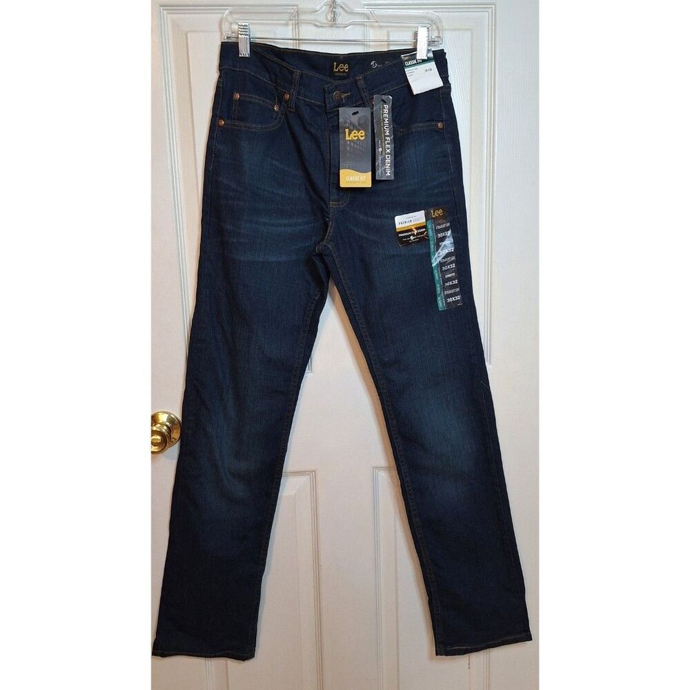 Lee Dark Acid Wash Premium Flex Denim Classic Fit Straight Leg Jeans Size 30x32
